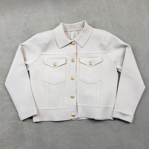 Sioni Size S Women Cream Knit Jacket Gold Lion Head Buttons Cropped Long Sleeve — photo 2